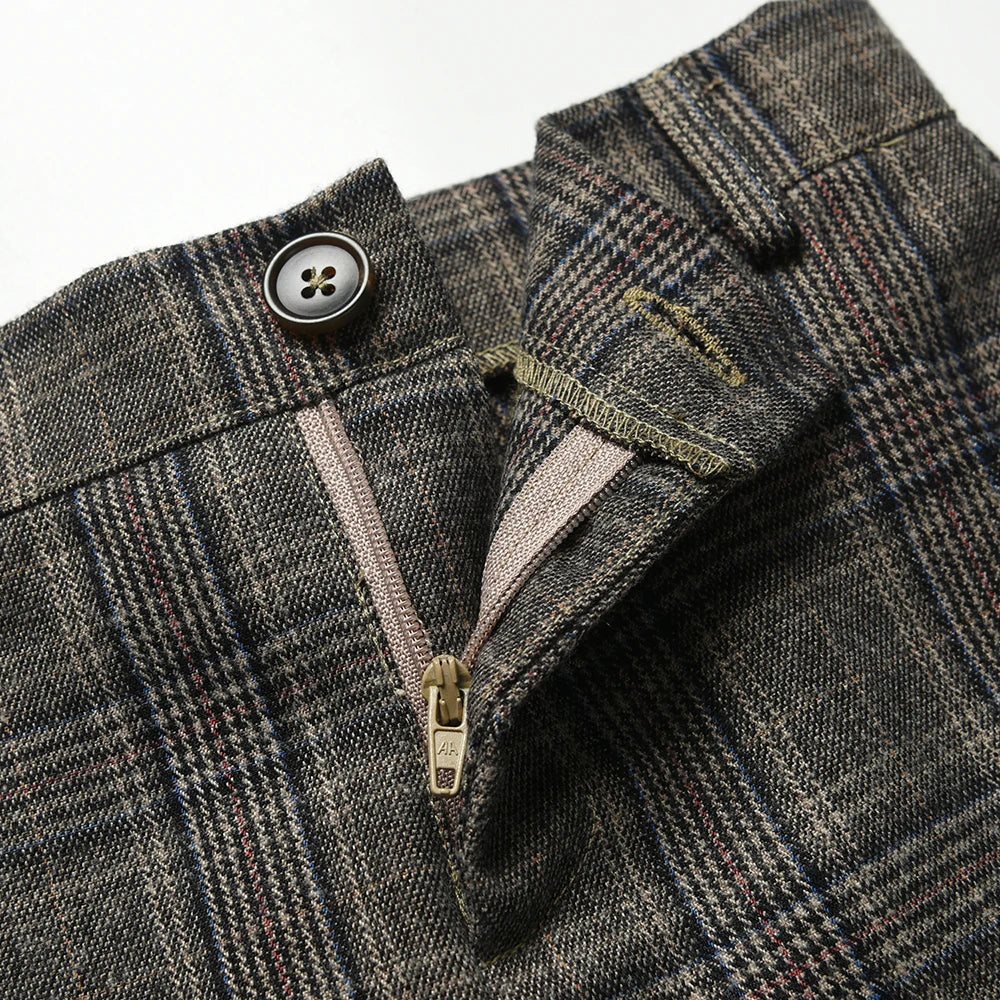 Boys Grey Plaid Pants - Cotton Casual Long Trousers (7-14 Years)