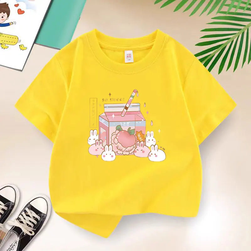 Girls Sweet Rabbit T-Shirt - Pink Cartoon Print - Kidnor