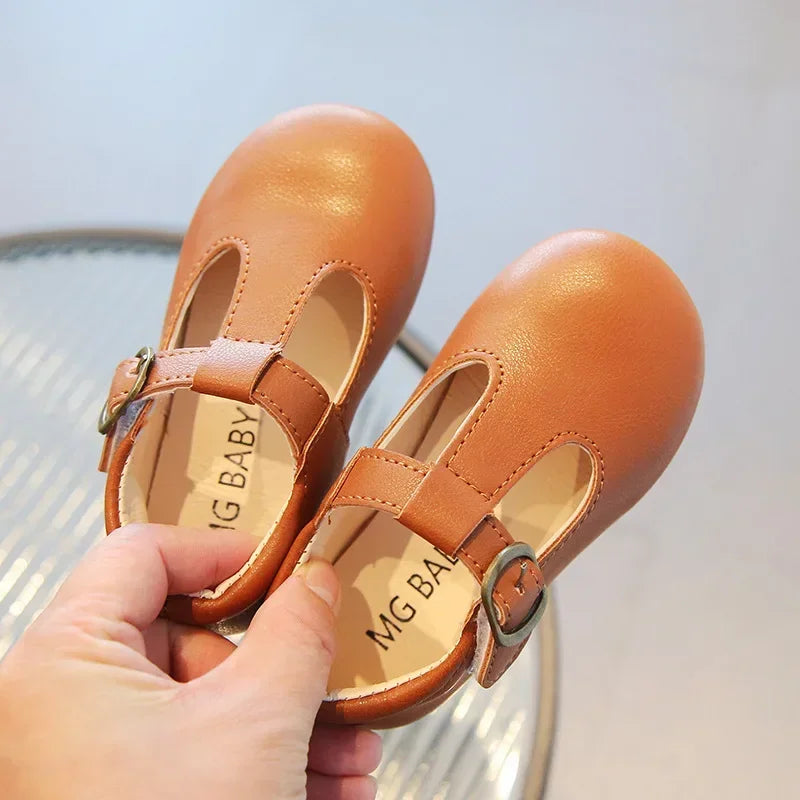 Size 15-30 Baby Toddler Girl Shoes School Children T-strap Mary Jane Flats Girls Soft Leather Shoes Pink, Black, Brown, White