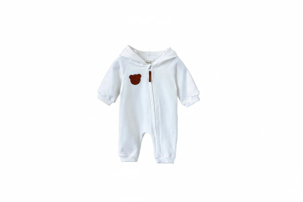 Baby Hooded Zipper Jumpsuit - Solid Color Autumn Bodysuit
