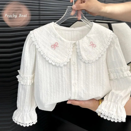 Baby Girl Cotton Embroidered Blouse – Long Sleeve Spring/Summer Top