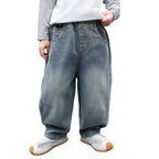 Boys' Vintage Washed Jeans - Elastic Waist Retro Denim Ages 7-13