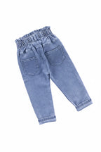 Girls' Cat Print High Waist Jeans - Elastic Waist Denim Pants Ages 1-6