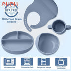 Silicone Baby Feeding Set Tableware Baby Food Dish Fork Spoon Suction Bowl Divided Plate Bib Cup Baby Led Weaning Supplies