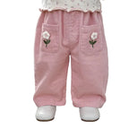 Corduroy Flower Embroidery Pants - Kidnor
