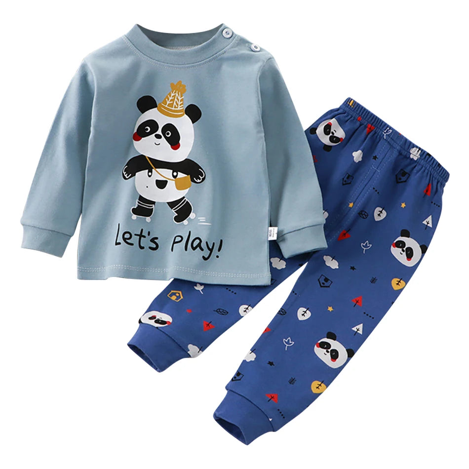 Kids Dino & Bear Cartoon Pajamas Set
