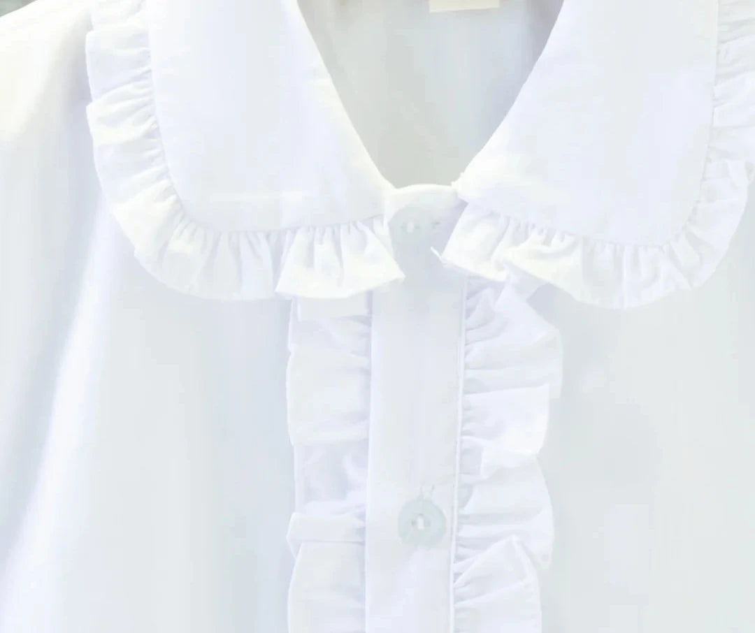 Girls' Doll Collar Bubble Sleeve Blouse - Ruffled Summer Top Ages 7-12