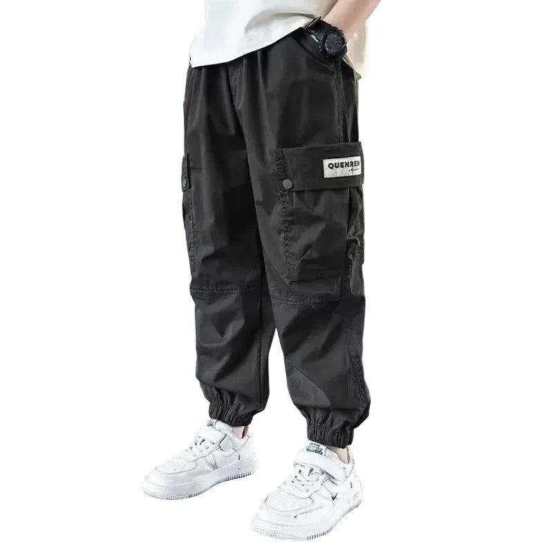 Boys' Cargo Sports Pants - Cotton Sweatpants with High Visibility Details