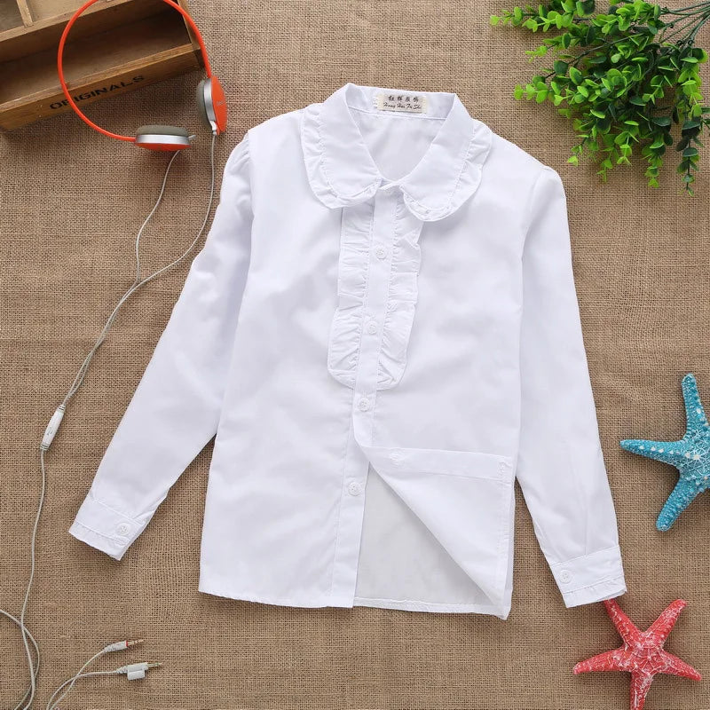 Childrens’ White Lace Cotton Blouse – Long Sleeve