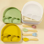 New Design Baby Safe Silicone Dining Plate With Lid Solid Cute Cartoon Children Dishes Suction Toddle Training Tableware