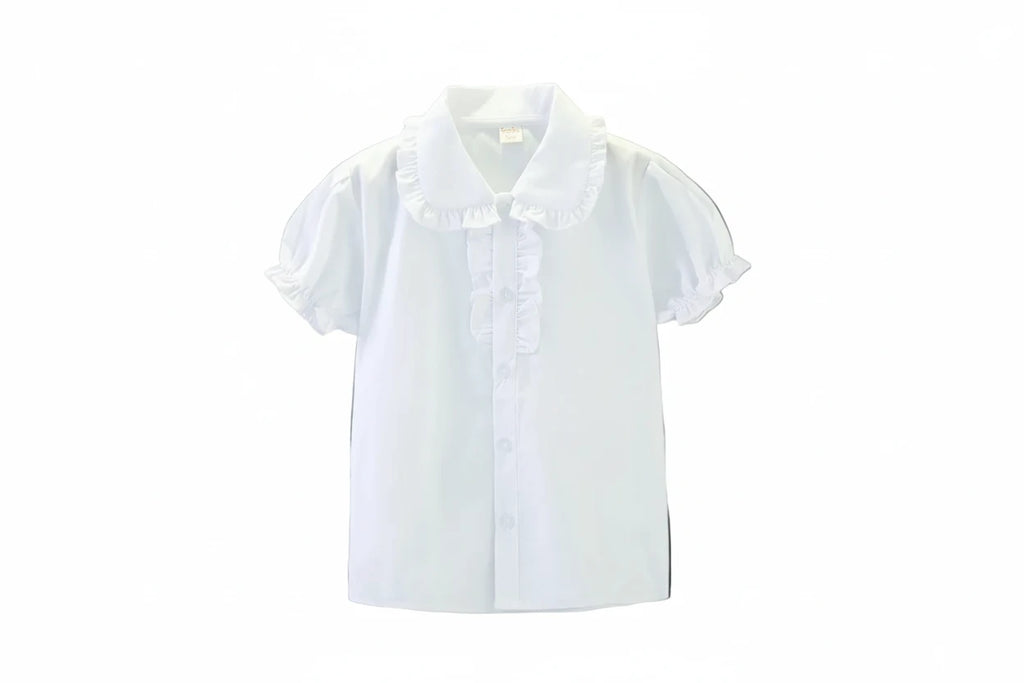Girls' Doll Collar Bubble Sleeve Blouse - Ruffled Summer Top Ages 7-12