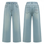 Girls Bow Pocket Jeans - Wide-Leg Denim 4-15Y - Kidnor
