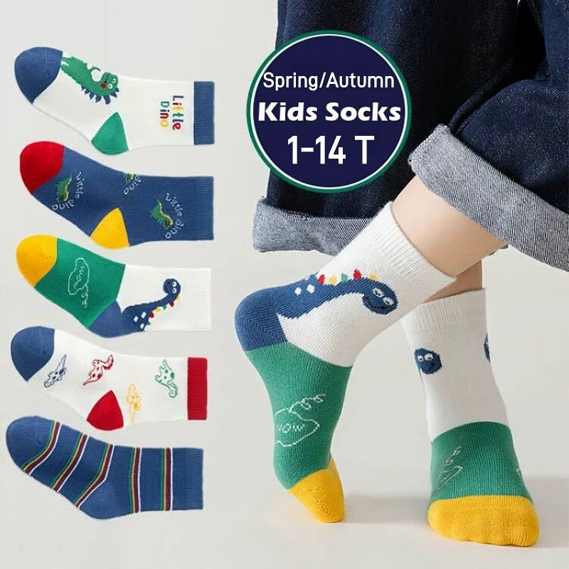 5 Pairs Boys Cotton Socks – Cartoon Cars, Ages 1-14