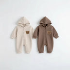 Baby Bear Hooded Romper - Warm Cotton Winter Bodysuit Ages 0-24M