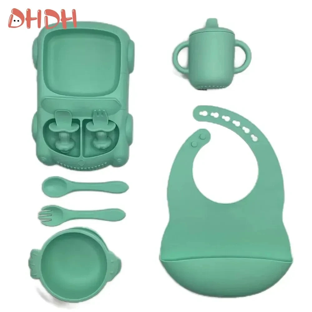 6-8-Pcs Baby Silicone Tableware Set Food-Grade Suction Bowl Plate for Toddler Feeding, Non-Toxic Complementary Food Training Kit