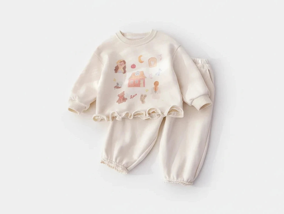 Girls' Cartoon Hoodie & Pants Set - 2-Piece Outfit Ages 1-8