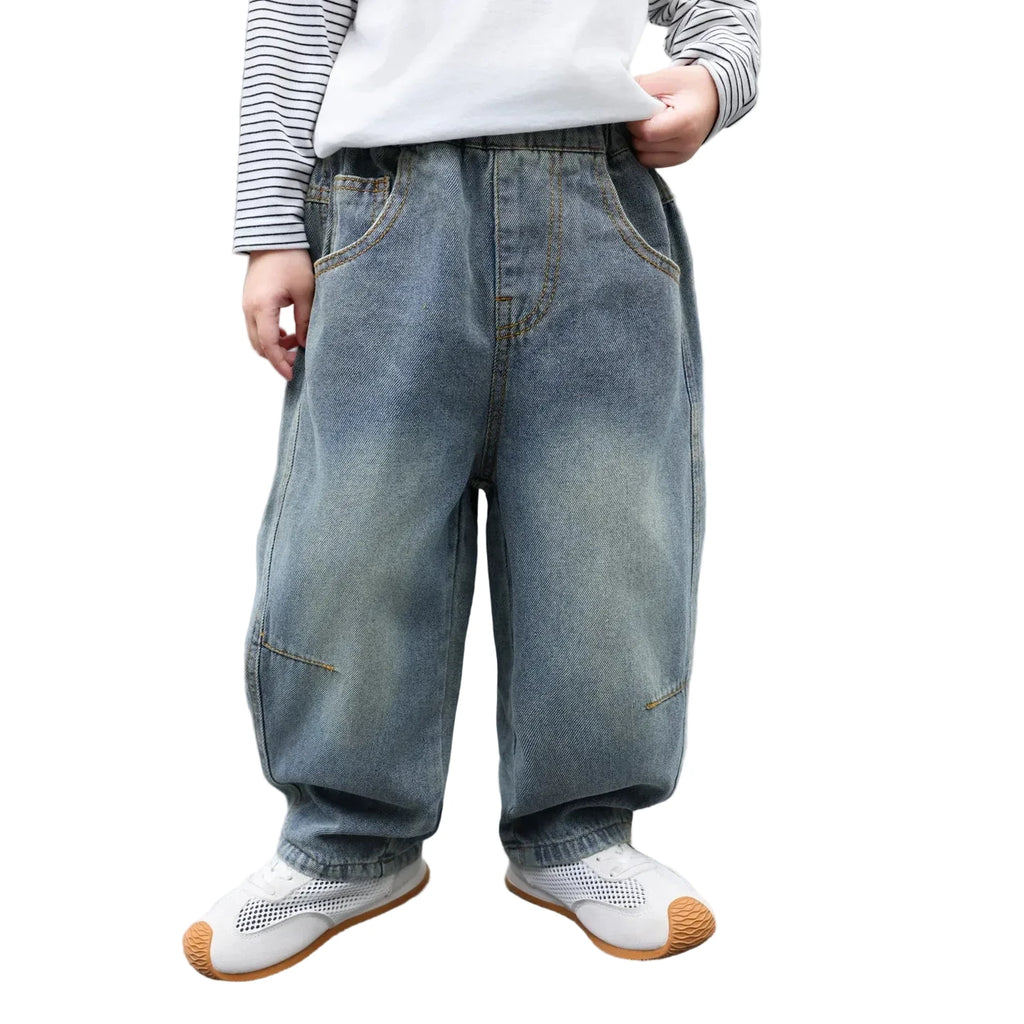 Boys' Vintage Washed Jeans - Elastic Waist Retro Denim Ages 7-13