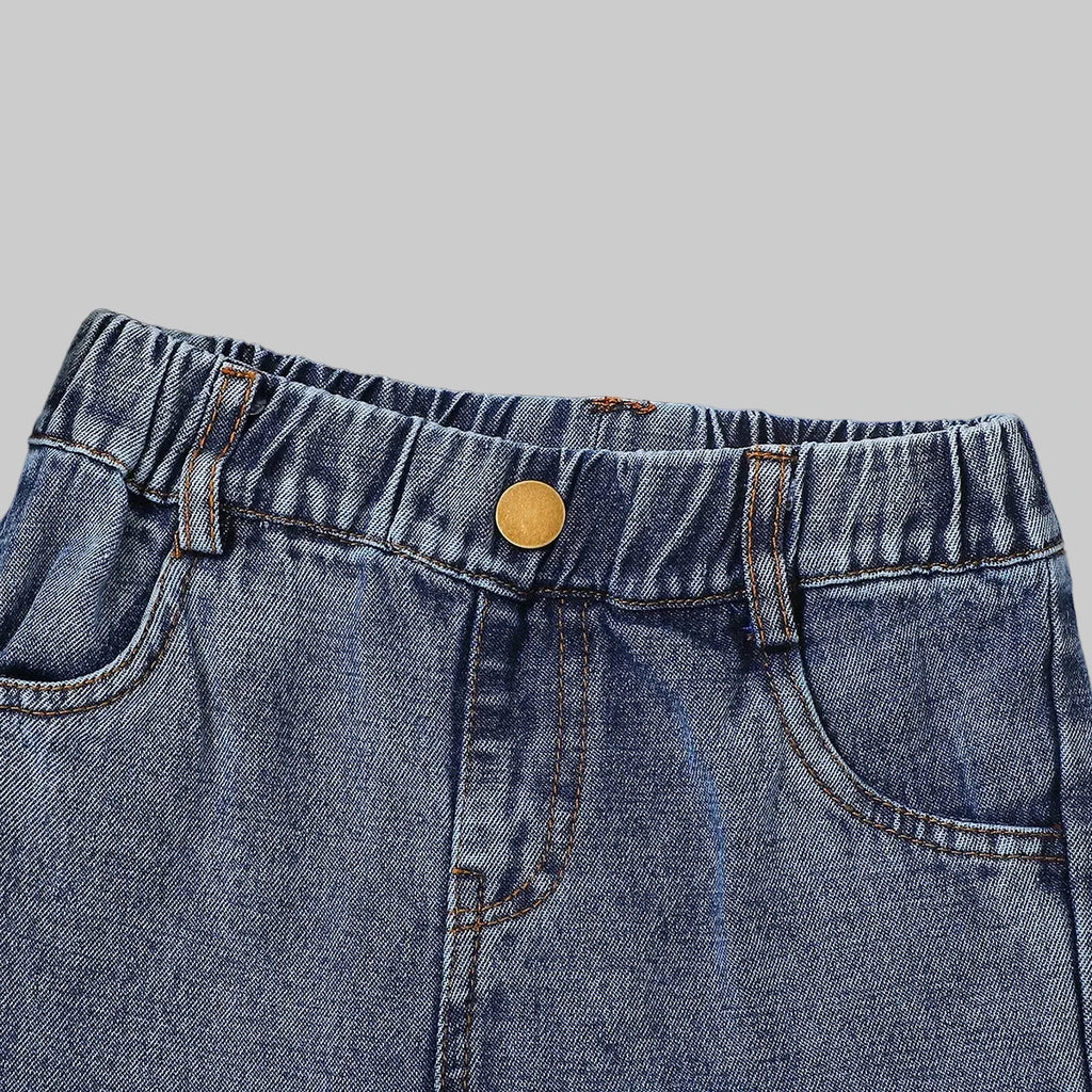 Vintage Denim Wide Leg Pants - Elastic Waist - Kidnor