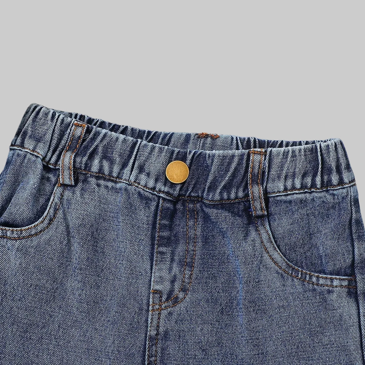 Vintage Denim Wide Leg Pants - Elastic Waist - Kidnor