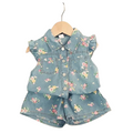 Floral Denim Top and Shorts Set - Kidnor