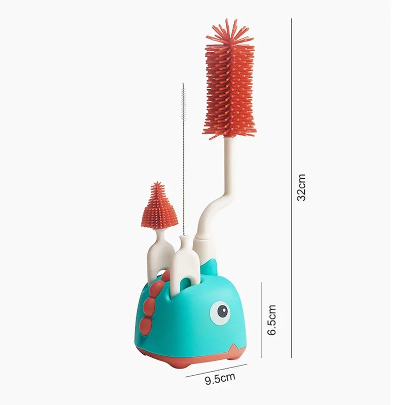 Baby Silicone Bottle Brush Long Handle Cleaning Brush 360-degree Rotating Drying Rack Combination Portable Cleaning Tool Set