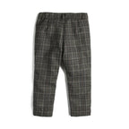 Boys Grey Plaid Pants - Cotton Casual Long Trousers (7-14 Years)