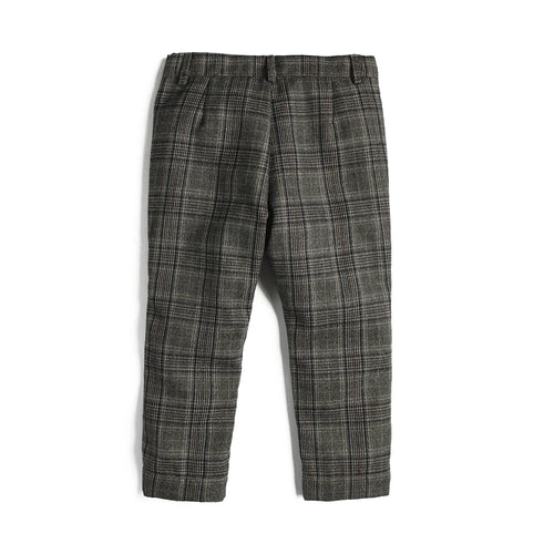 Pantaloni gri în carouri pentru băieți - Pantaloni lungi casual din bumbac (7-14 ani)