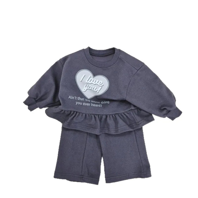 Girls Ruffle Hoodie and Wide Leg Pants Set - Kidnor