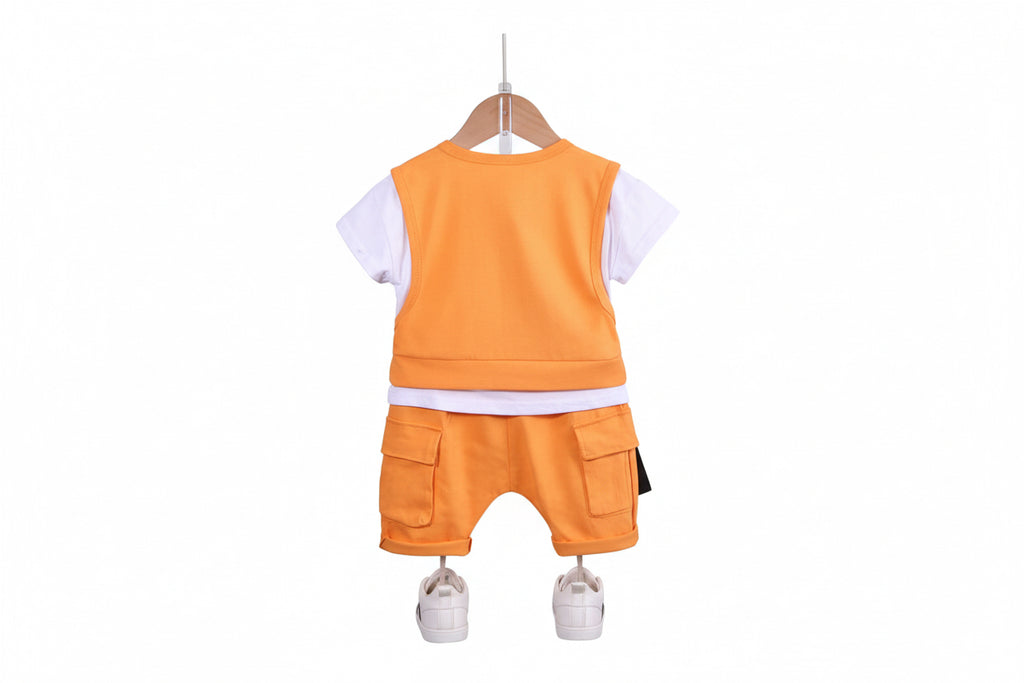 Boys' Patchwork Crewneck Short-sleeved Suit Shorts