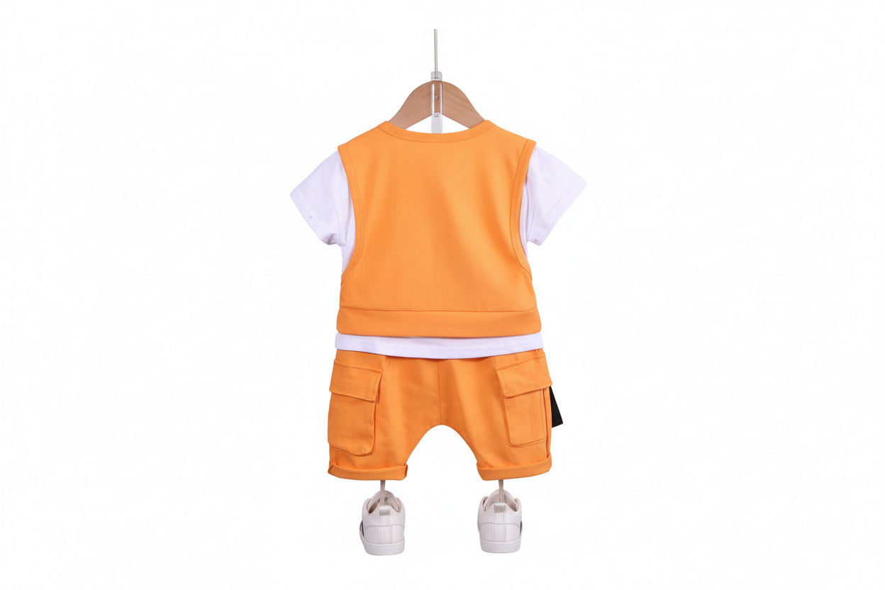 Boys' Patchwork Crewneck Short-sleeved Suit Shorts