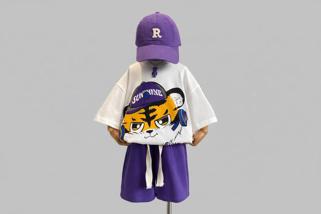 Cartoon Printed Teenager's Suit Top T-shirt And Pants Suit