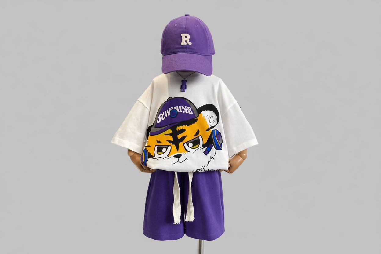 Cartoon Printed Teenager's Suit Top T-shirt And Pants Suit