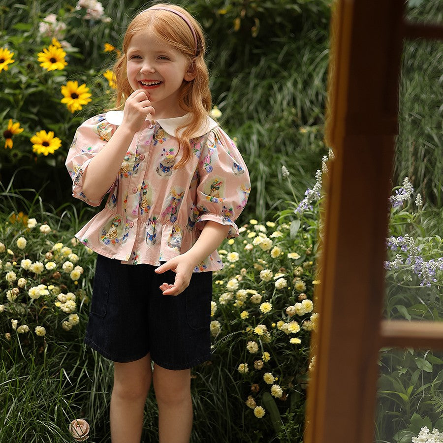 Cămașă albă cu rever floral pentru păpuși, fete