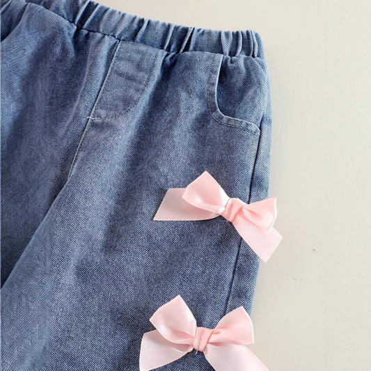 Girl Long-sleeved Sweater Denim Trousers Two-piece Suit