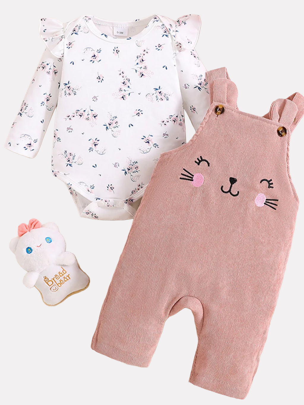 Floral Ruffle Top & Corduroy Overalls Set - Kidnor