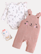 Floral Ruffle Top & Corduroy Overalls Set - Kidnor