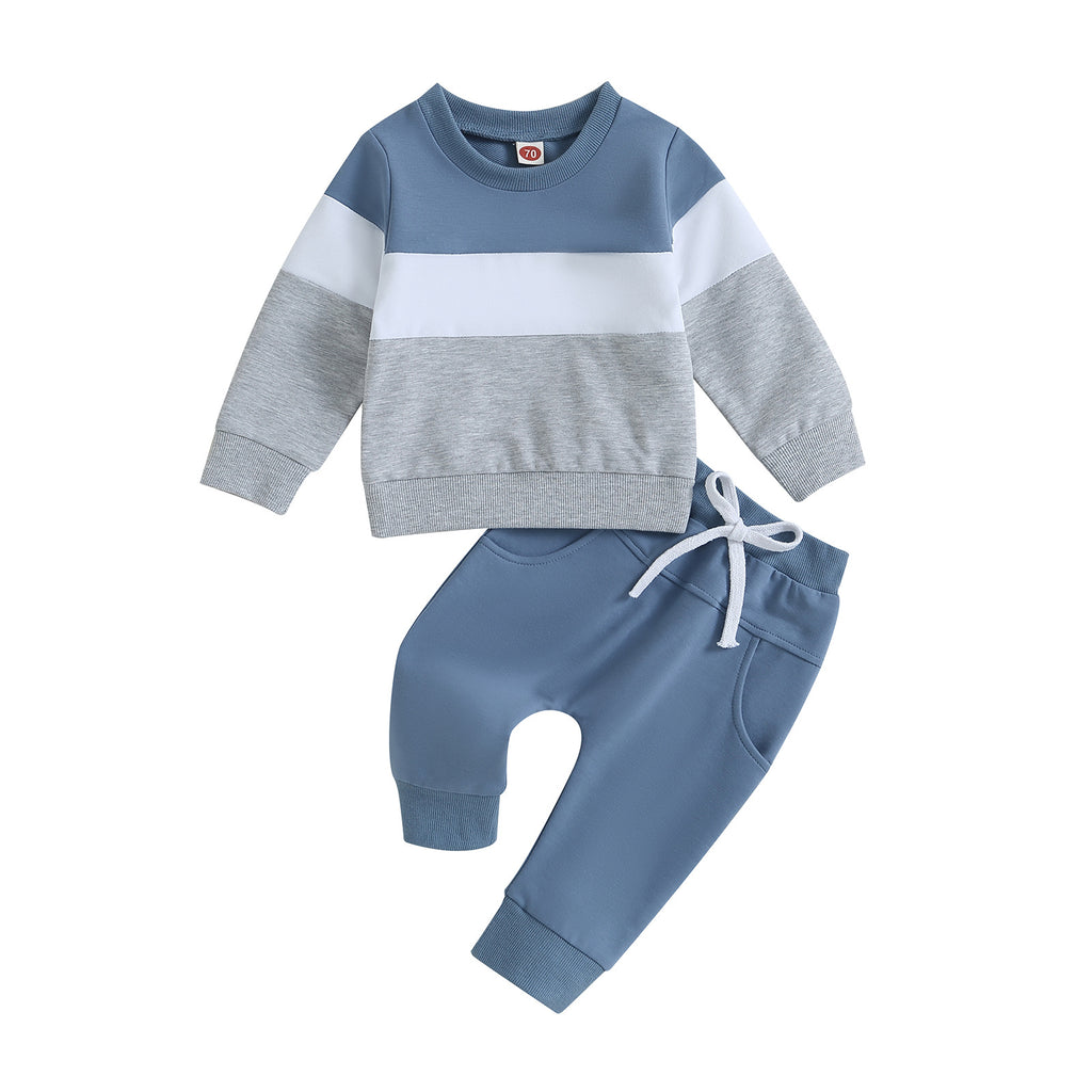 Stylish Color-Block Long-Sleeve Hoodie Set For Boys
