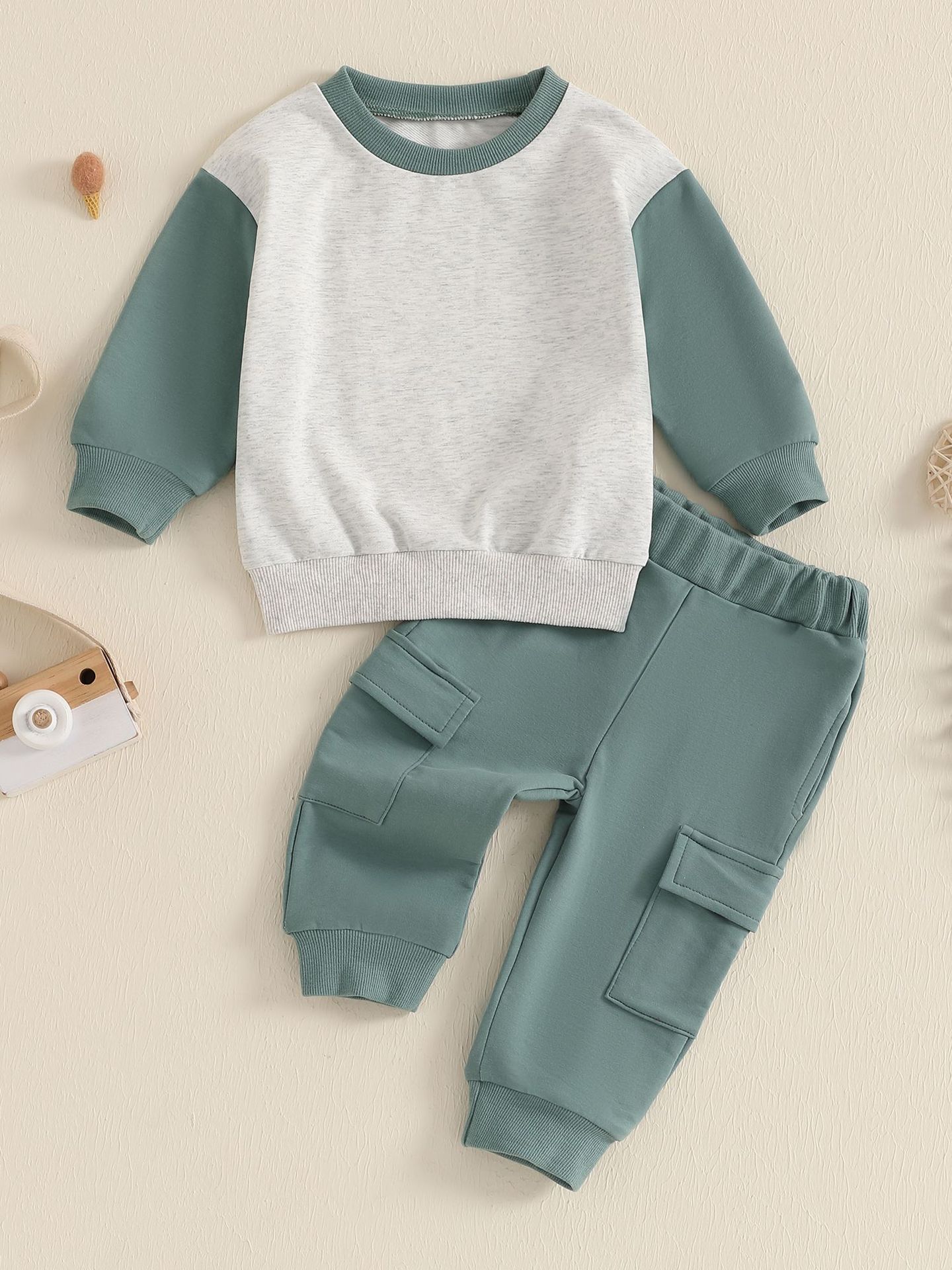 Boys Sporty Color-Block Long-Sleeve Hoodie Set