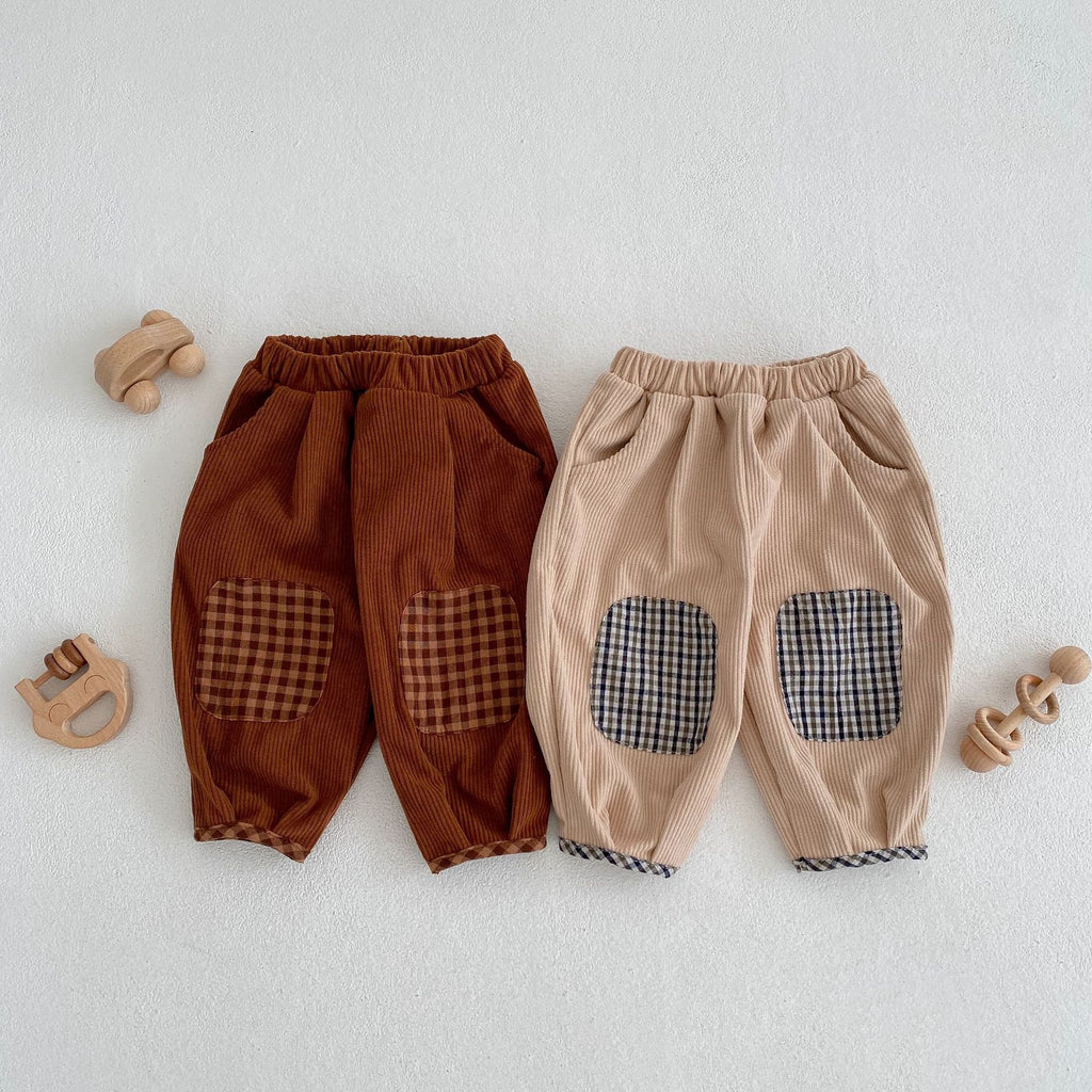 Baby Corduroy Check Pattren All-match Trousers