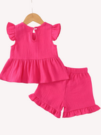 Children's Ruffle Trim Bowknot Top & Shorts Set - Kidnor
