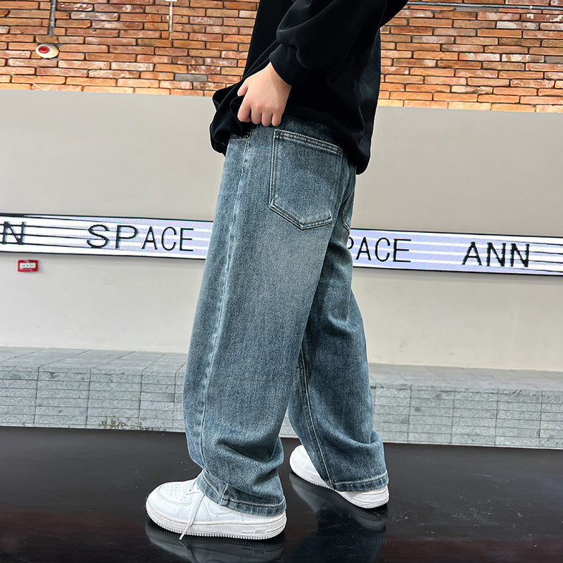 Trendy Men's Straight Loose Jeans Solid Color
