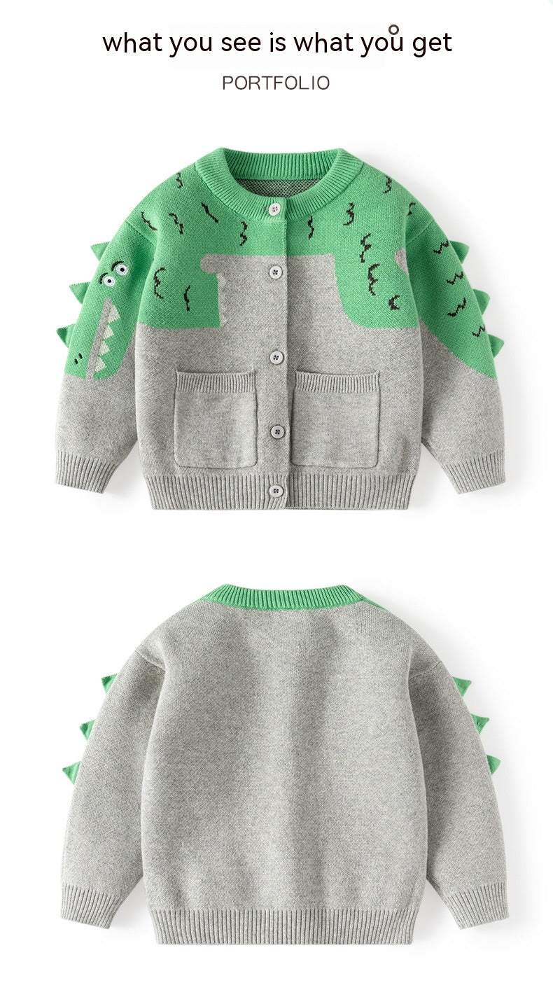 Little Dinosaur Knitted Boys' Cardigan Sweater - Kidnor