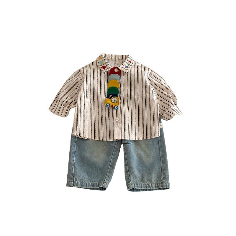New Spring Stylish Patchwork-Sleeve Cartoon Base Shirt For Babies