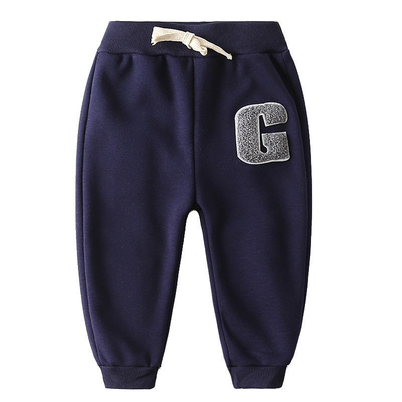 Letter Embroidered Velvet Pants Thickened Trousers - Kidnor